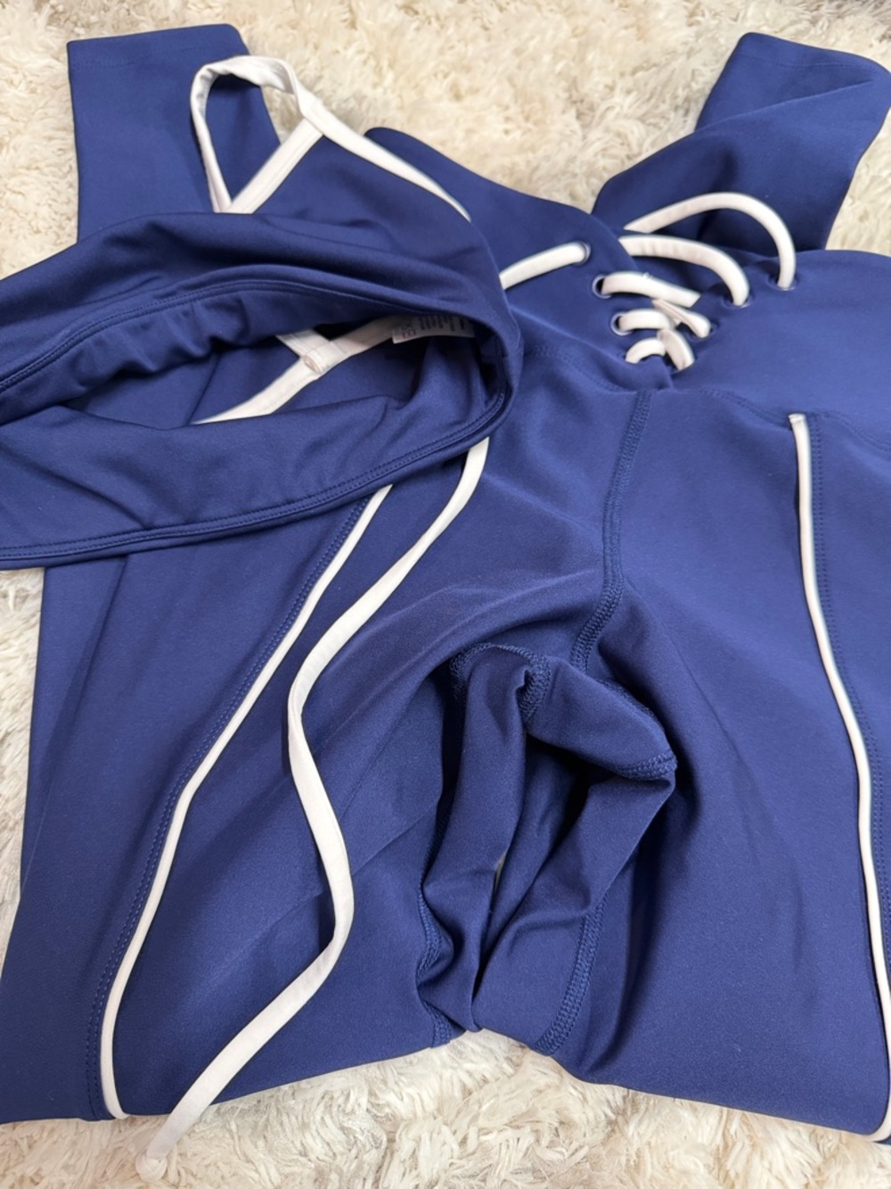 Year of Ours white and Navy Active Two-Piece